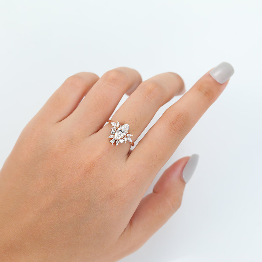 0.9 CT Marquise Cluster Moissanite Engagement Ring