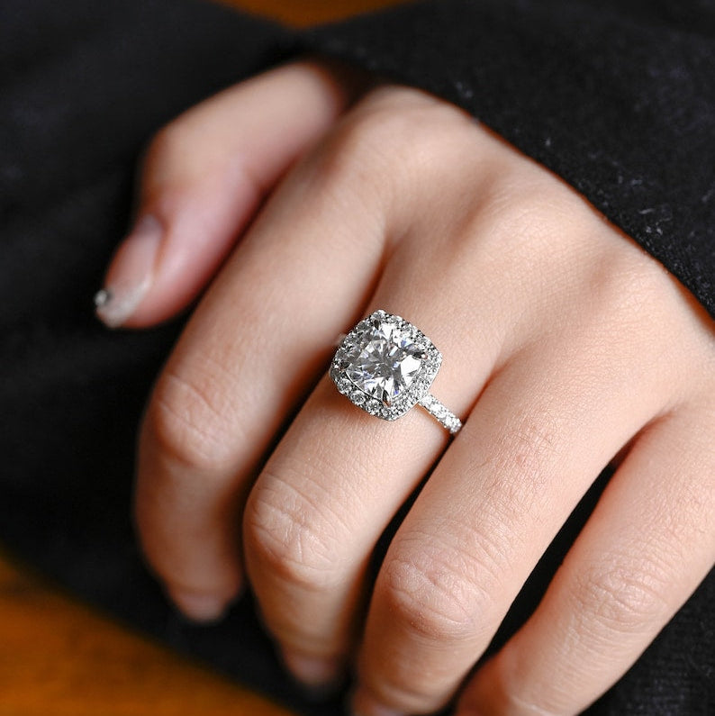 Stunning 1.0 - 2.0 CT Cushion Moissanite Engagement Ring With Pave & Halo Design 6