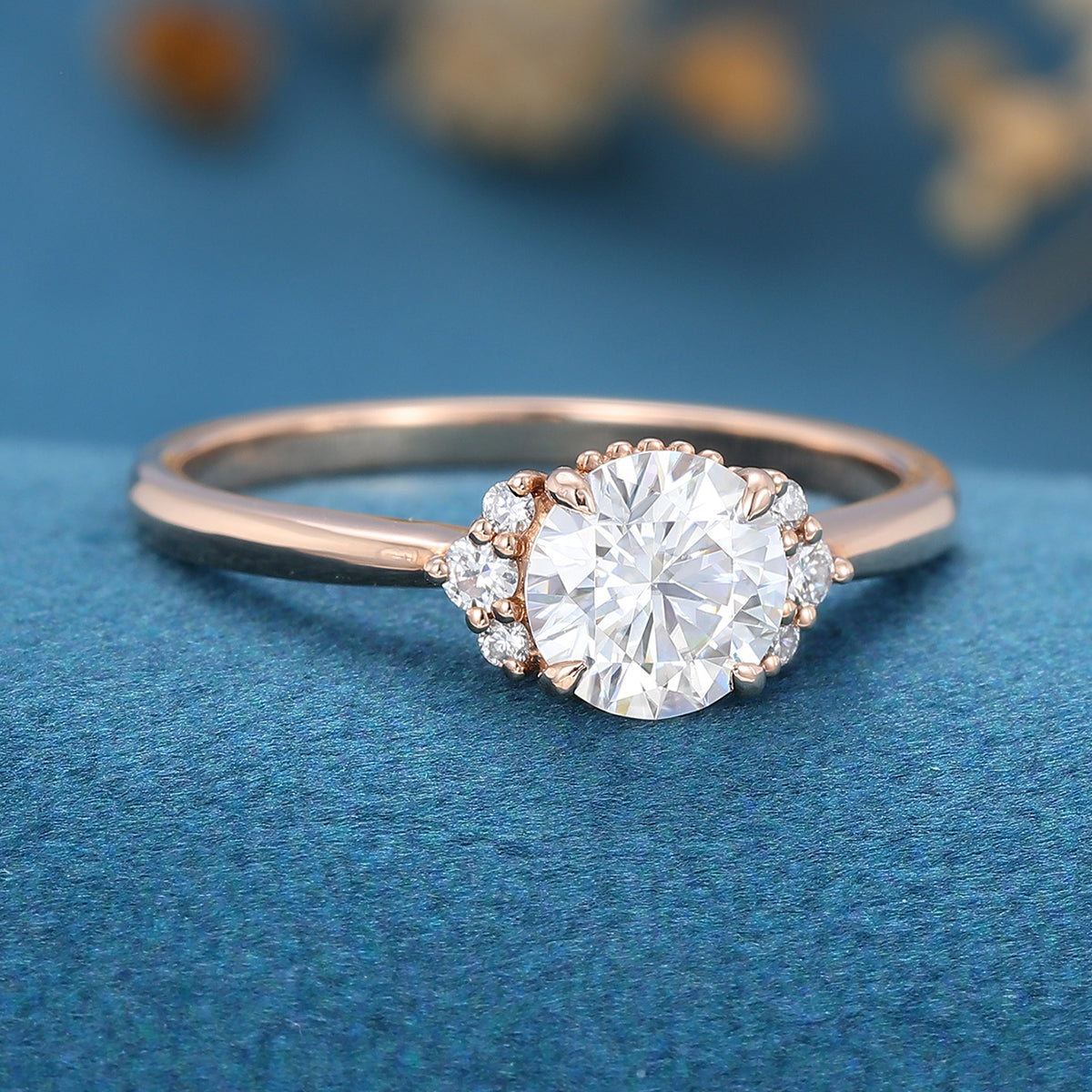 0.68 CT Round Cluster Lab Grown Diamond Engagement Ring