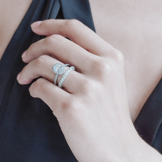 1.50 CT Oval Halo & Pave Lab Grown Diamond Engagement Ring