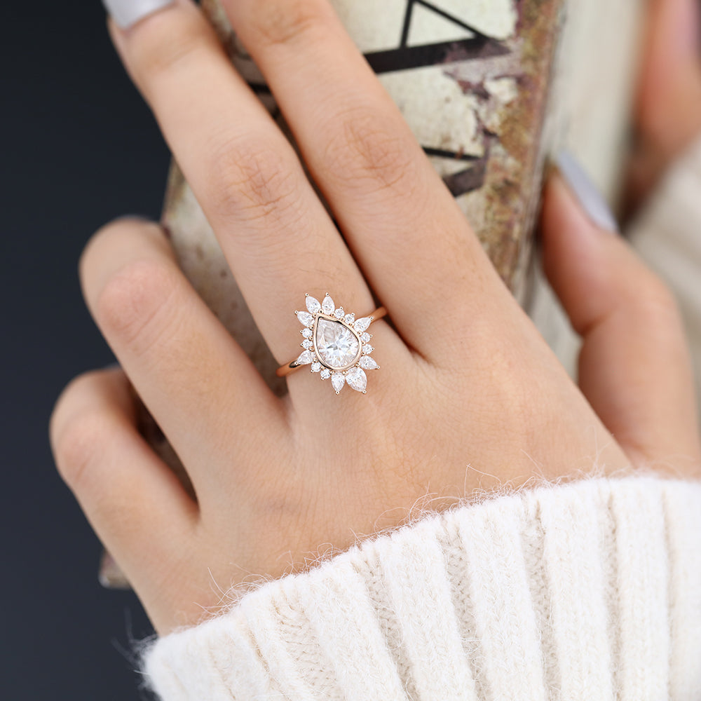 0.57 CT Pear Cluster Lab-Grown Diamond Engagement Ring