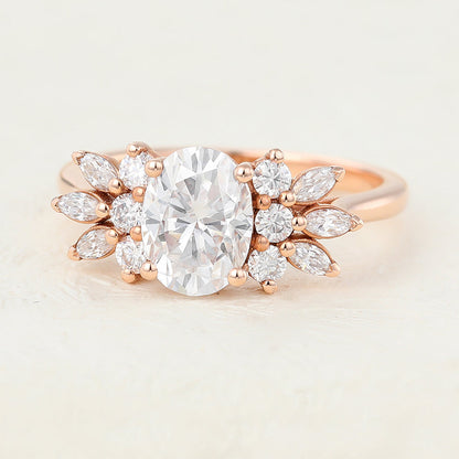 1.33 CT Oval Cluster Moissanite Engagement Ring