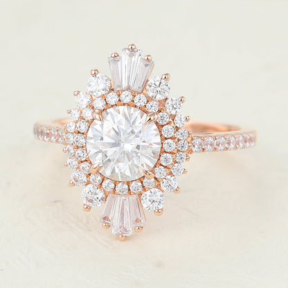 0.88 CT Round Cluster Lab-Grown Diamond Engagement Ring