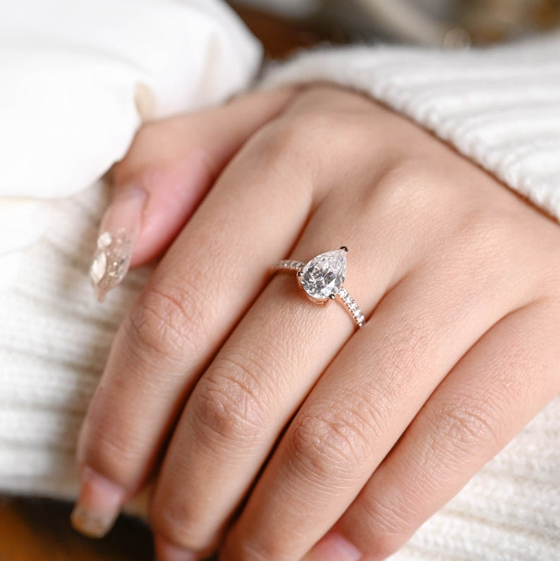 Stunning 1.0 - 2.0 CT Pear Moissanite Engagement Ring with Pave Design 4