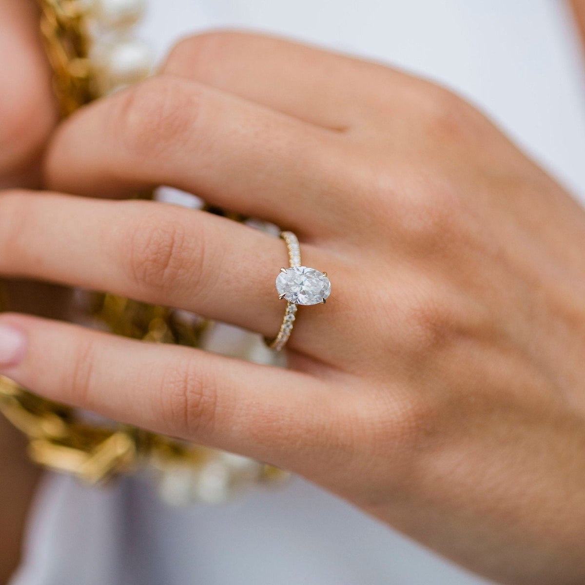 1.85 CT Oval Pave Lab Grown Diamond Engagement Ring