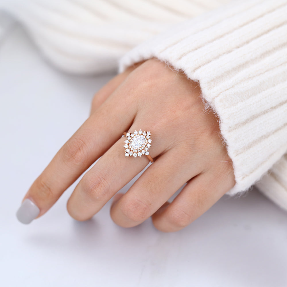 1.33 CT Oval Cluster Moissanite Engagement Ring