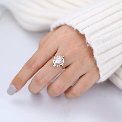 1.33 CT Oval Cluster Moissanite Engagement Ring
