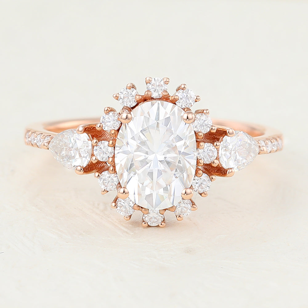 1.33 CT Oval Cluster & Pave Moissanite Engagement Ring
