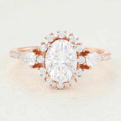 1.33 CT Oval Cluster & Pave Moissanite Engagement Ring