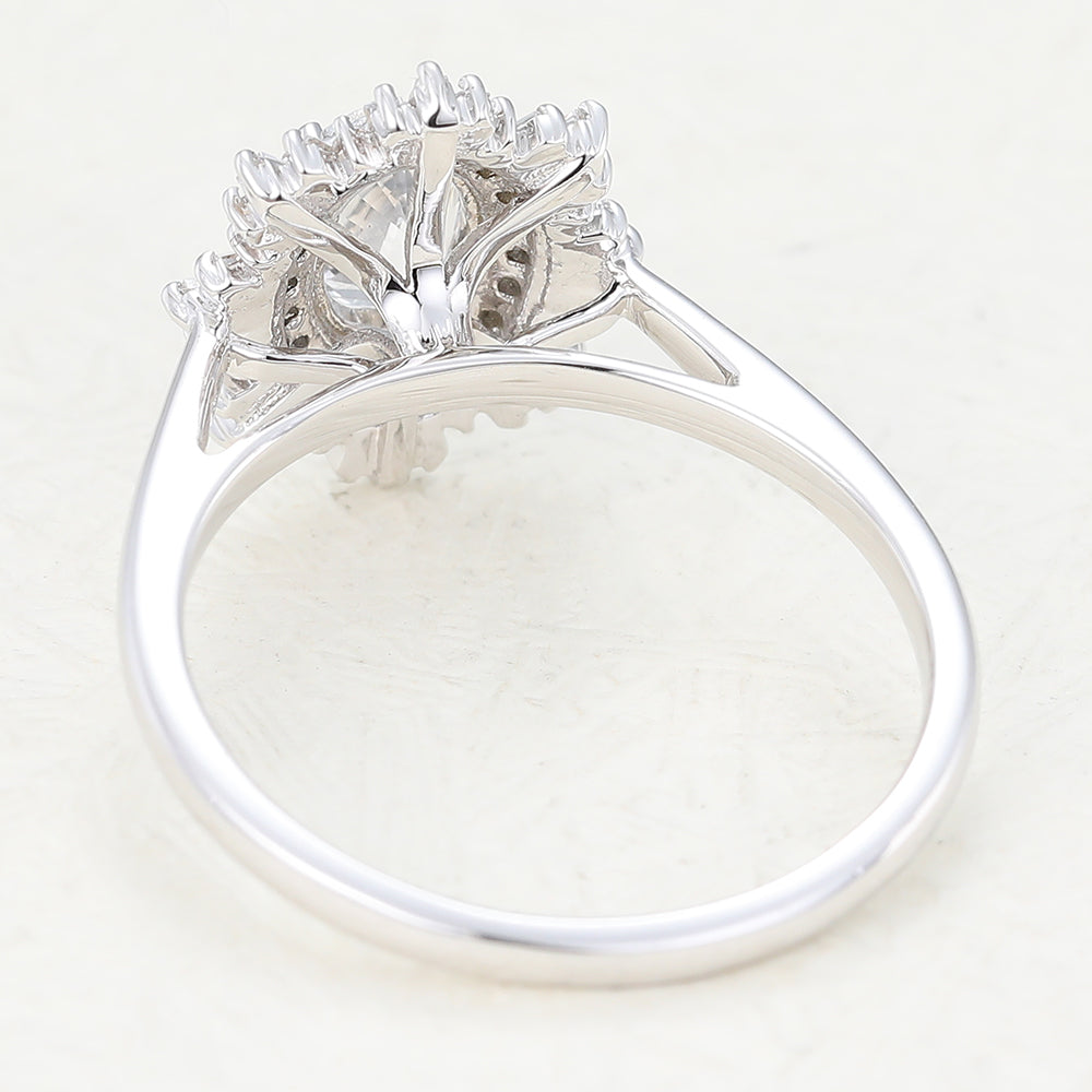 0.84 CT Oval Cluster Moissanite Engagement Ring