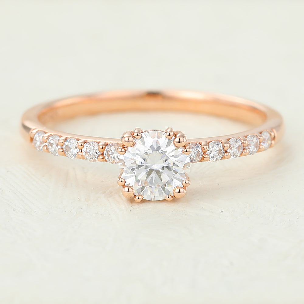 0.41 CT Round Pave Moissanite Engagement Ring