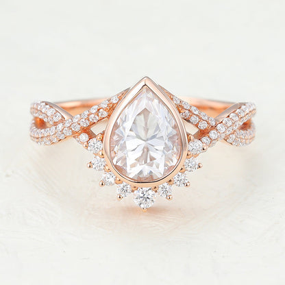 0.9 CT Pear Cluster & Bezel Lab-Grown Diamond Engagement Ring