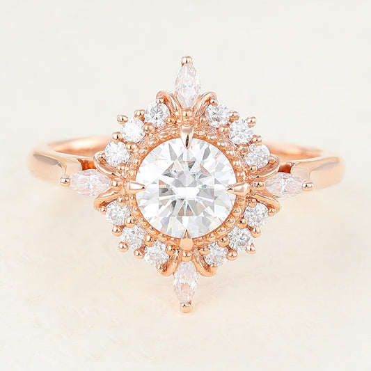0.68 CT Round Vintage Cluster Lab-Grown Diamond Engagement Ring