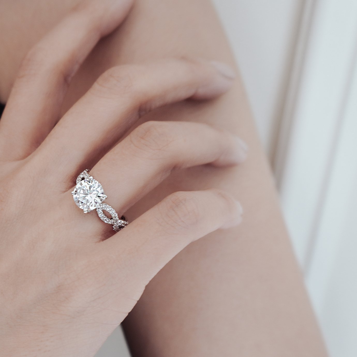2.0 CT Round Crisscross Pave Lab Grown Diamond Engagement Ring