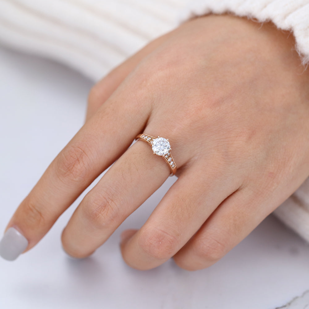 0.88 CT Round Pave Lab-Grown Diamond Engagement Ring