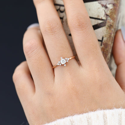 0.22 CT Round Cluster Lab-Grown Diamond Engagement Ring
