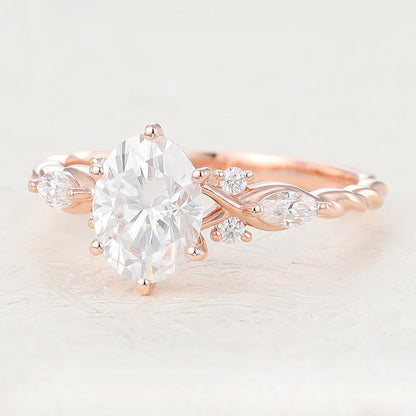 1.33 CT Oval Cluster Twisted Shank Moissanite Engagement Ring