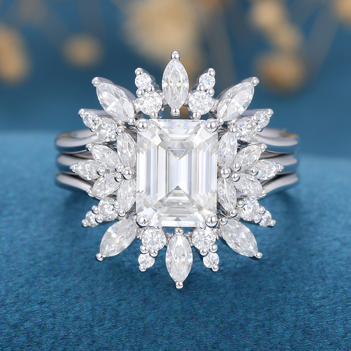 1.6 CT Emerald Cluster Lab Grown Diamond Bridal Set