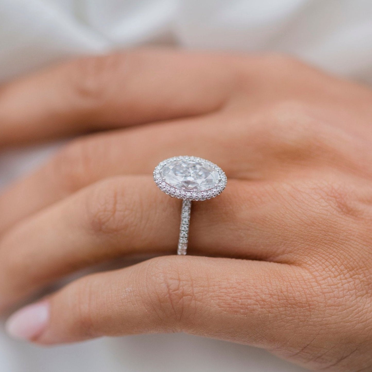 3.85 CT Oval Halo & Pave Lab Grown Diamond Engagement Ring