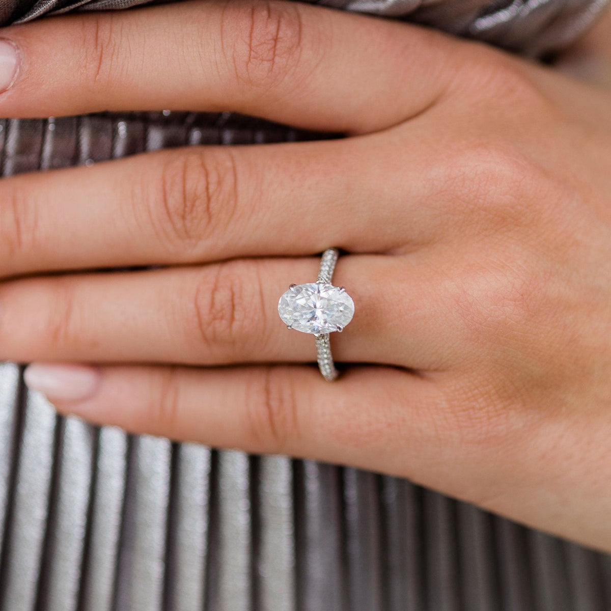 3.4 CT Oval Pave Lab Grown Diamond Engagement Ring