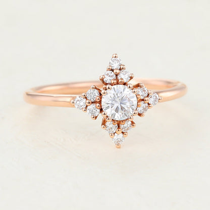 0.22 CT Round Cluster Lab-Grown Diamond Engagement Ring