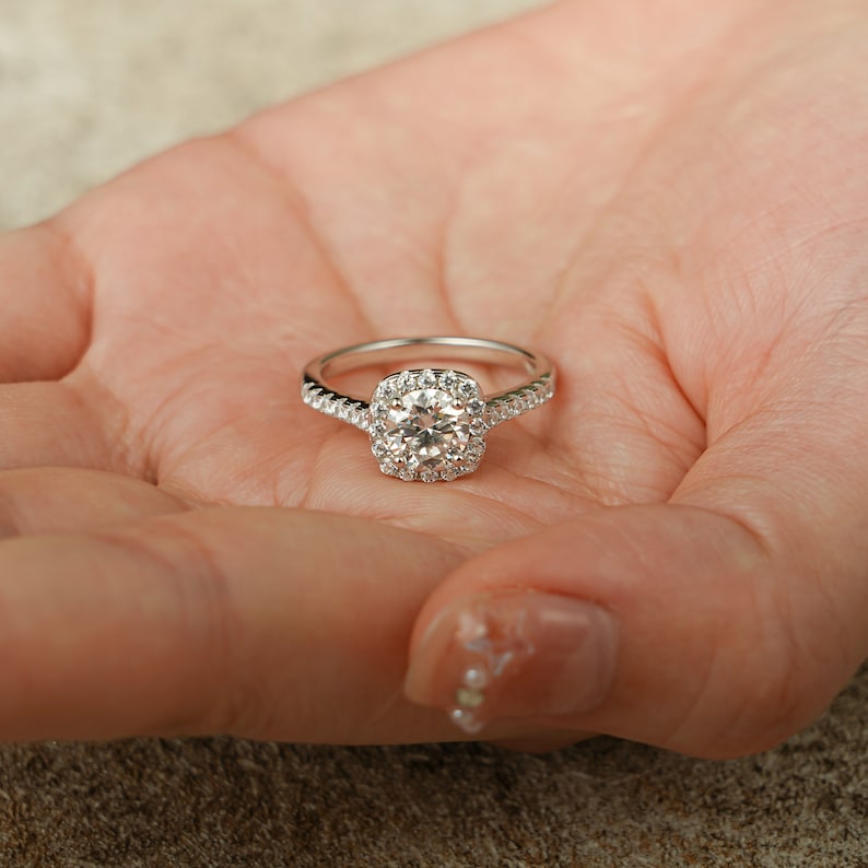 Stunning 1.0 - 2.0 CT Cushion Moissanite Engagement Ring With Halo Design 9
