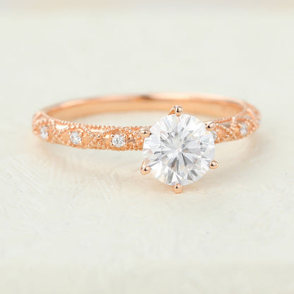 0.68 CT Round Milgrain Pave Lab-Grown Diamond Engagement Ring