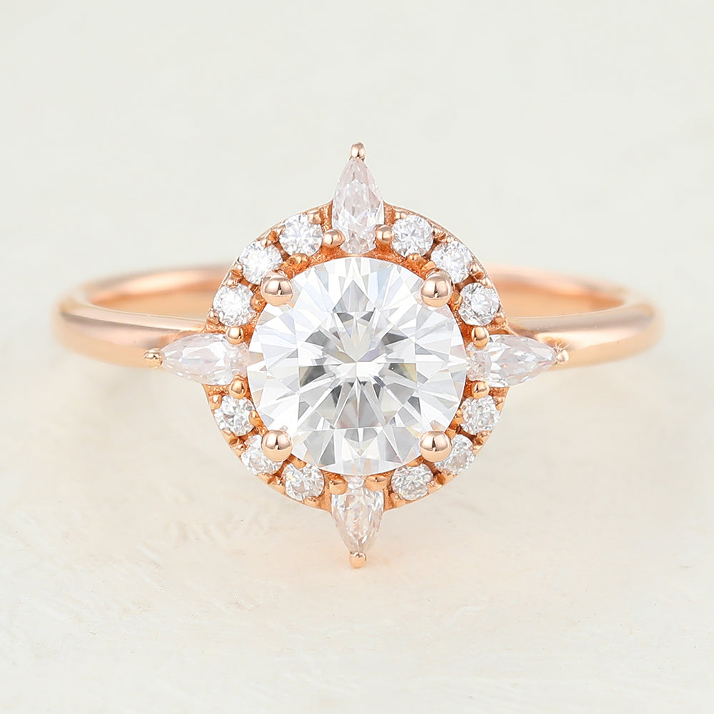0.88 CT Round Cluster Lab-Grown Diamond Engagement Ring