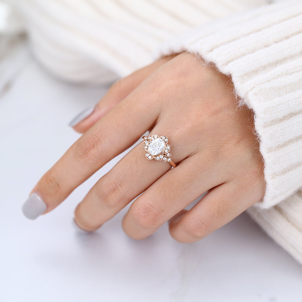 1.33 CT Oval Cluster Moissanite Engagement Ring