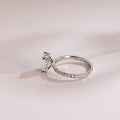 Stunning 1.0 - 2.0 CT Emerald Moissanite Engagement Ring With Hidden Halo & Pave Design 9