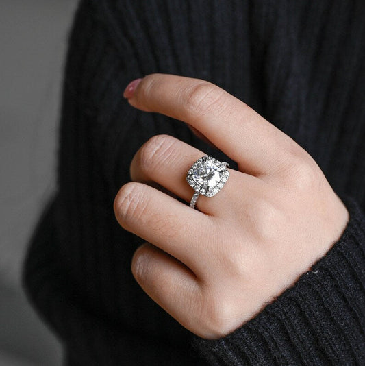 Stunning 1.0 - 2.0 CT Cushion Moissanite Engagement Ring With Pave & Halo Design 4
