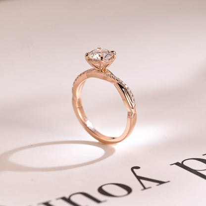 Stunning 0.5 - 1.5 CT Round Moissanite Engagement Ring with Twisted Pave Design 8