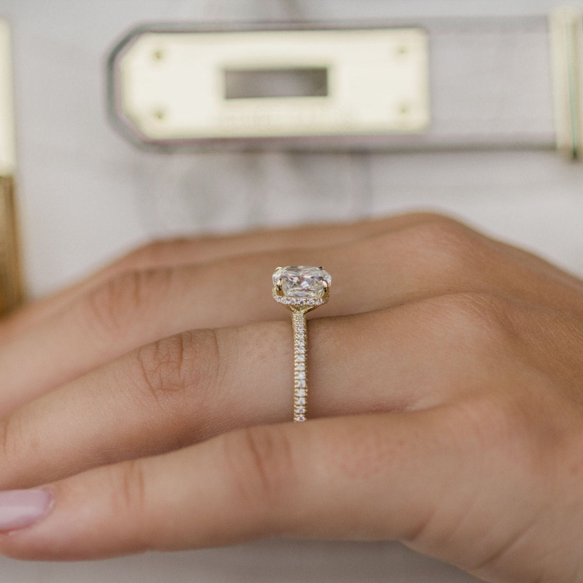 2 CT Cushion Pave Lab Grown Diamond Engagement Ring