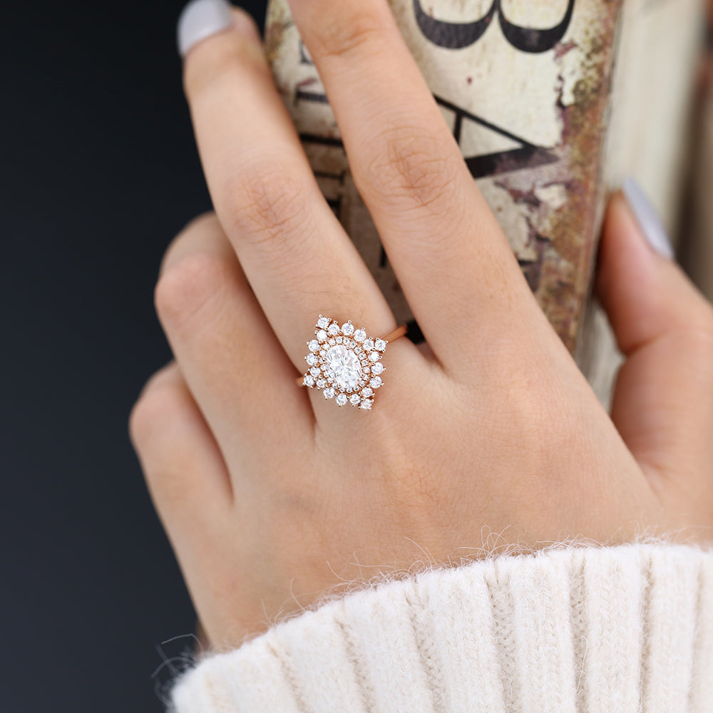 1.33 CT Oval Cluster Moissanite Engagement Ring