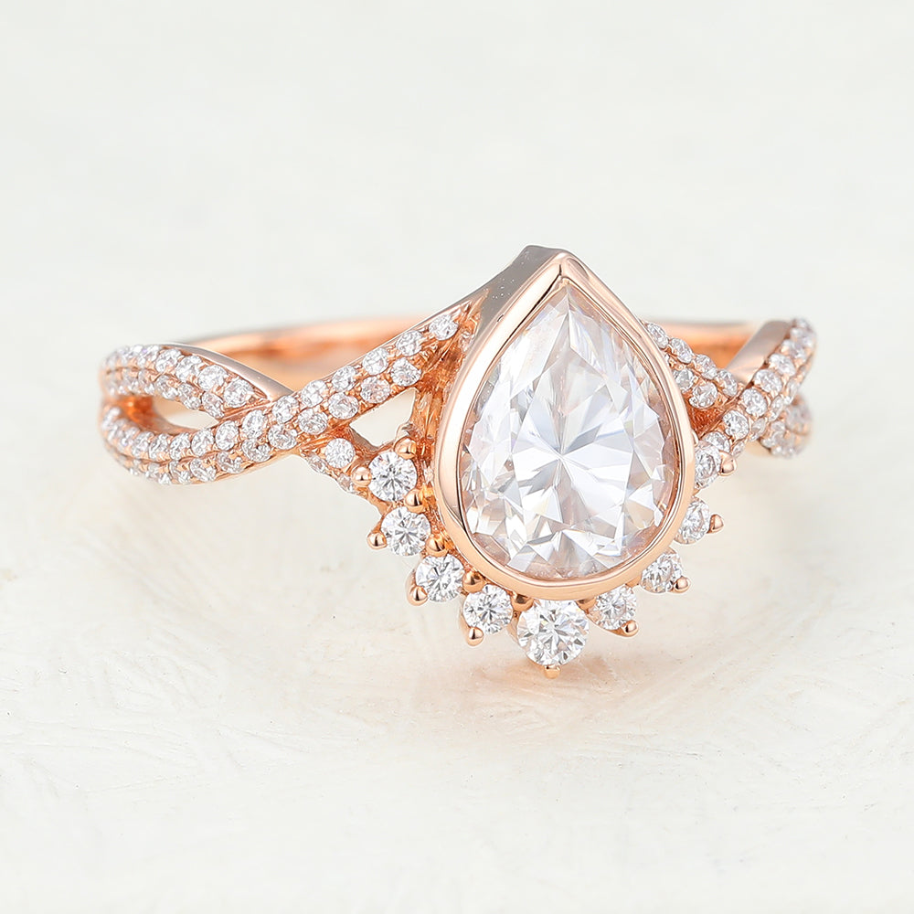 0.9 CT Pear Cluster & Bezel Lab-Grown Diamond Engagement Ring