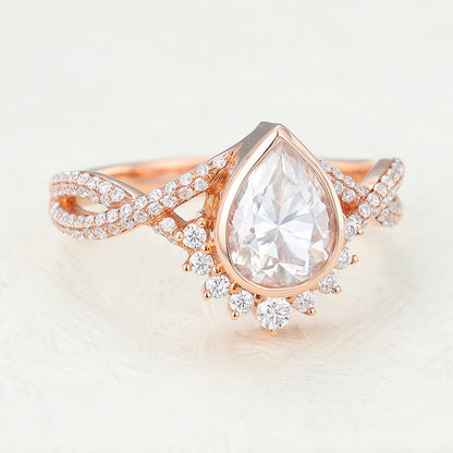 0.9 CT Pear Cluster & Bezel Lab-Grown Diamond Engagement Ring