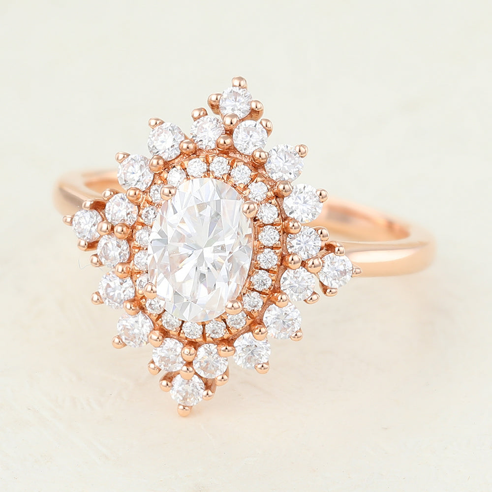 1.33 CT Oval Cluster Moissanite Engagement Ring