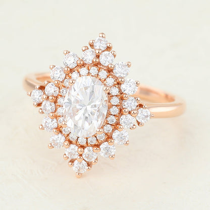 1.33 CT Oval Cluster Moissanite Engagement Ring
