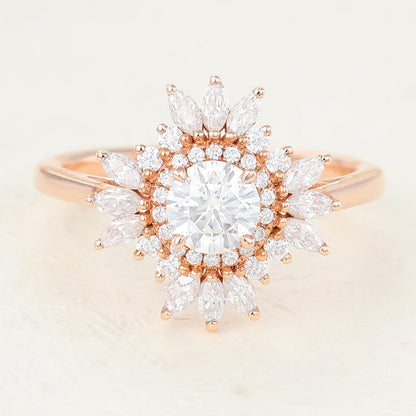 0.41 CT Round Cluster Moissanite Engagement Ring