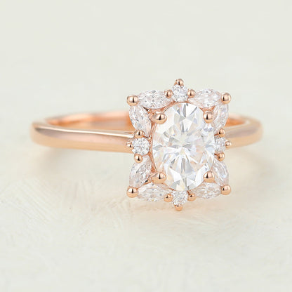 0.84 CT Oval Cluster Lab-Grown Diamond Engagement Ring