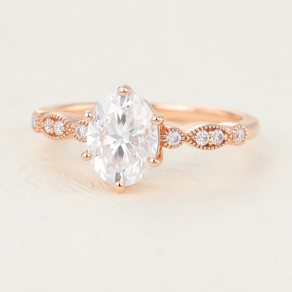 1.33 CT Oval Milgrain Pave Lab-Grown Diamond Engagement Ring