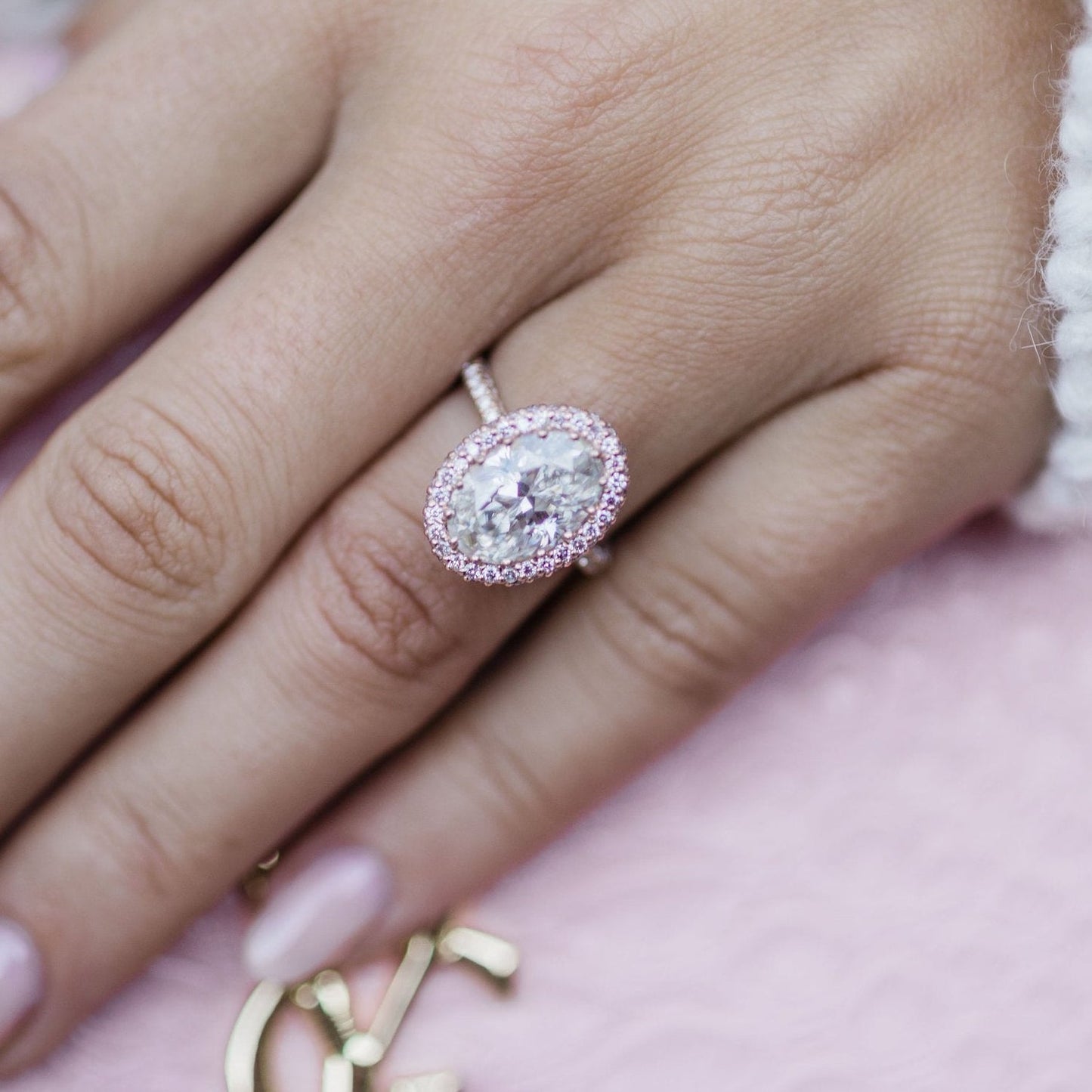 3.9 CT Oval Halo & Pave Lab Grown Diamond Engagement Ring