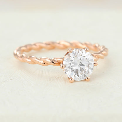 0.88 CT Round Solitaire & Twisted Shank Moissanite Engagement Ring