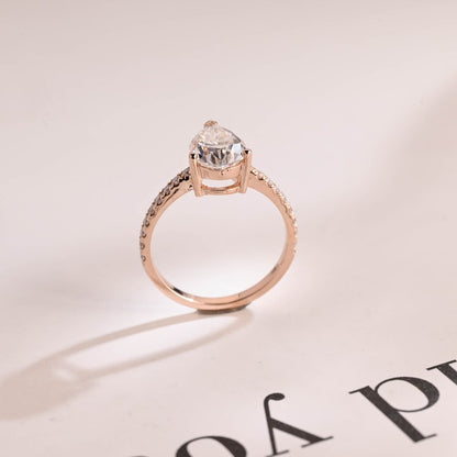 Stunning 1.0 - 2.0 CT Pear Moissanite Engagement Ring with Pave Design 8