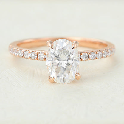 1.33 CT Oval Pave Moissanite Engagement Ring