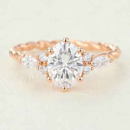1.33 CT Oval Cluster Twisted Shank Lab-Grown Diamond Engagement Ring
