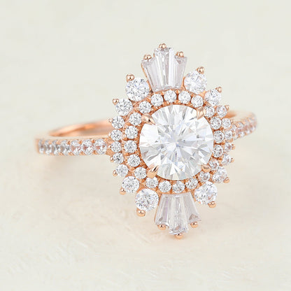 0.88 CT Round Cluster Lab-Grown Diamond Engagement Ring