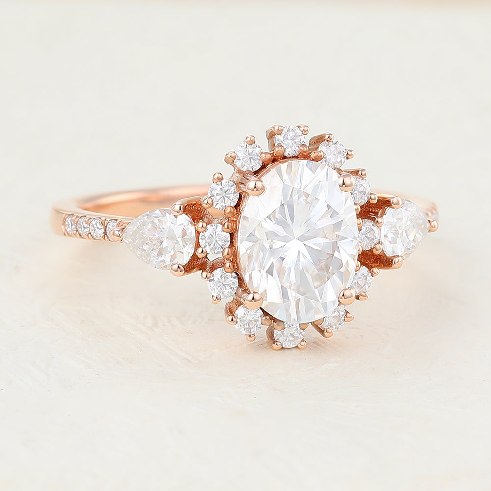 1.33 CT Oval Cluster & Pave Moissanite Engagement Ring