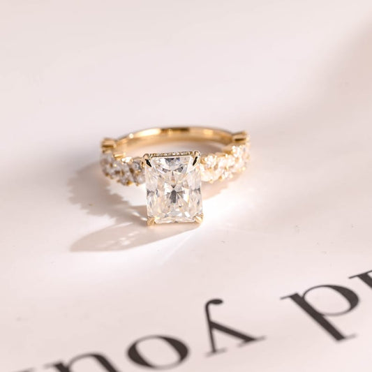 Stunning 1.0 - 2.0 CT Radiant Moissanite Engagement Ring with Pave & Hidden Halo Design 1