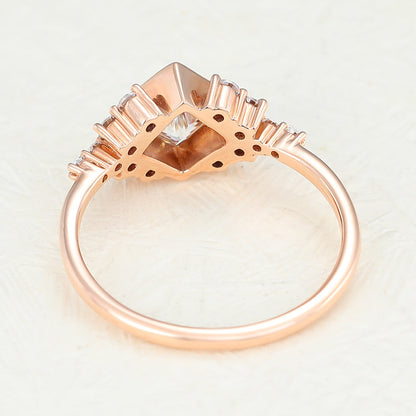 0.64 CT Princess Bezel & Cluster Moissanite Engagement Ring